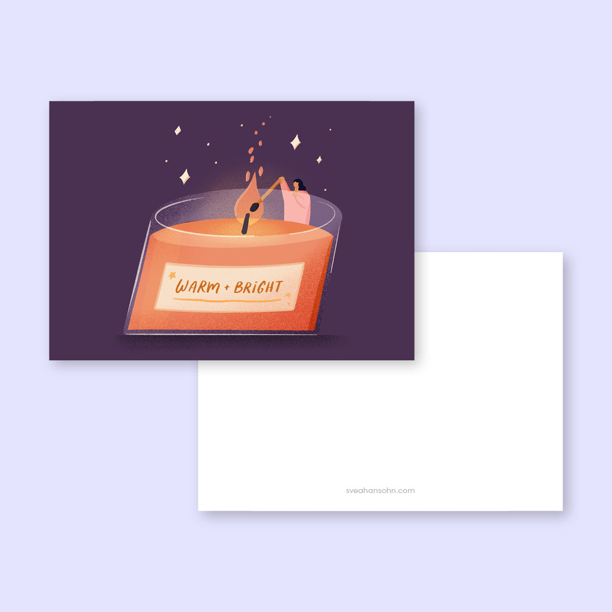 warm-and-bright-kerzenlicht-illustratorin-svea-hansohn-lila-orange-postkarte-concept-store-freiburg-wiehre