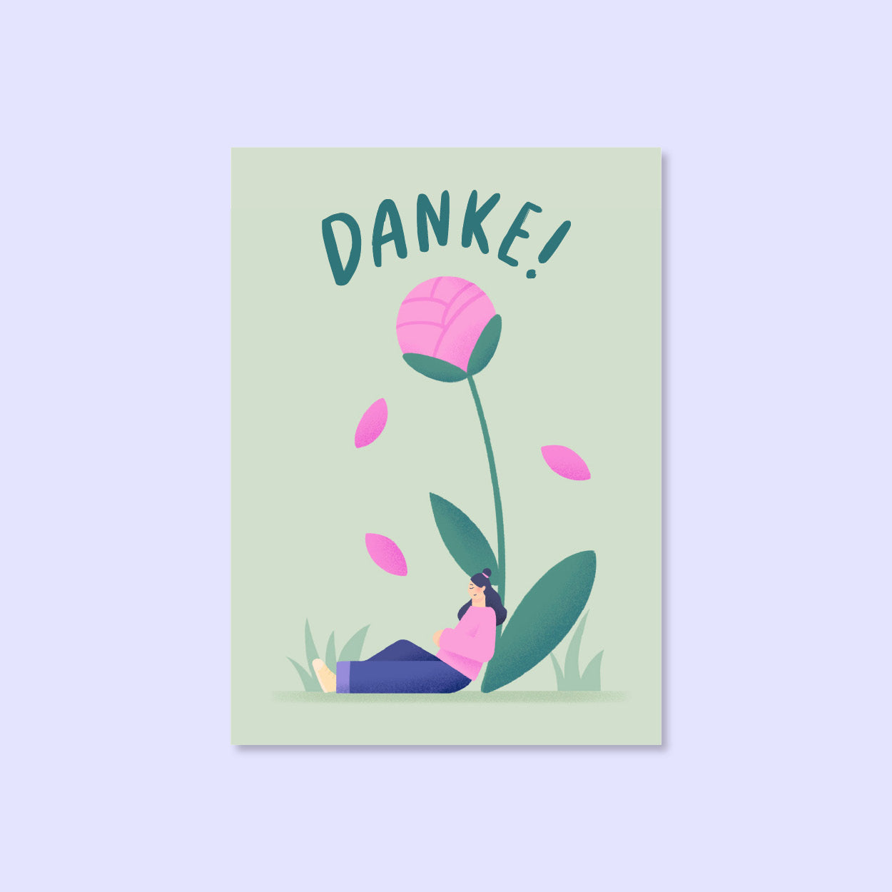 frau-lehnt-sich-an-blume-illustration-svea-hansohn-freiburg-postkarte-danke-dankeskarte-concept-store-wiehre